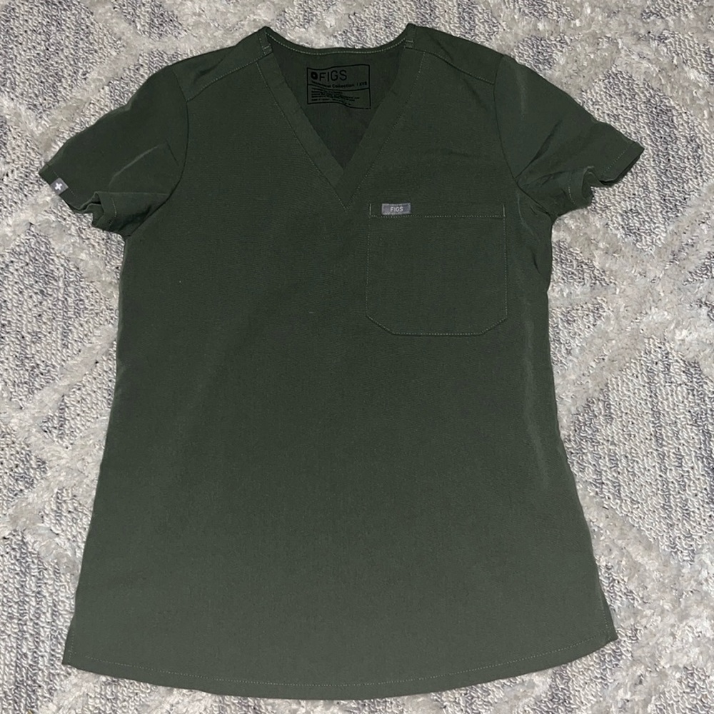 Olive Green One Pocket Figs V Neck Scrub top